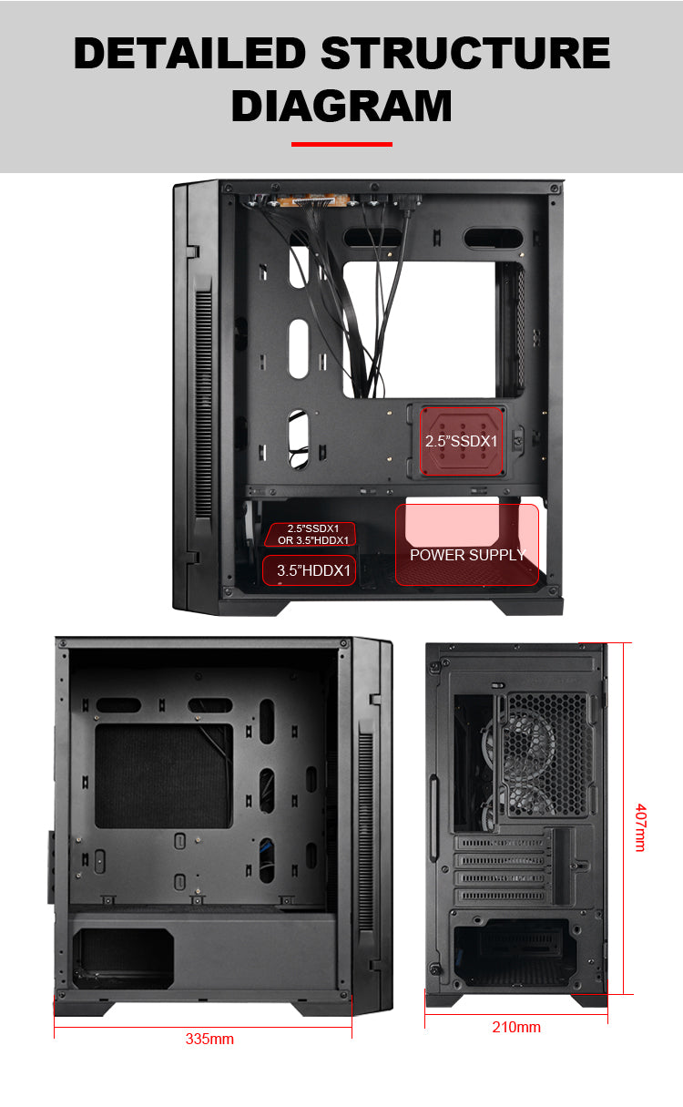 Aurora ATX/M-ATX/ITX Gaming PC Desktop Computer Case Black with Side Tempered Glass Panels with 6 Fan Support Aurora ATX/M-ATX/ITX Gaming PC Desktop Computer Case Black with Side Tempered Glass Panels with 6 Fan Support